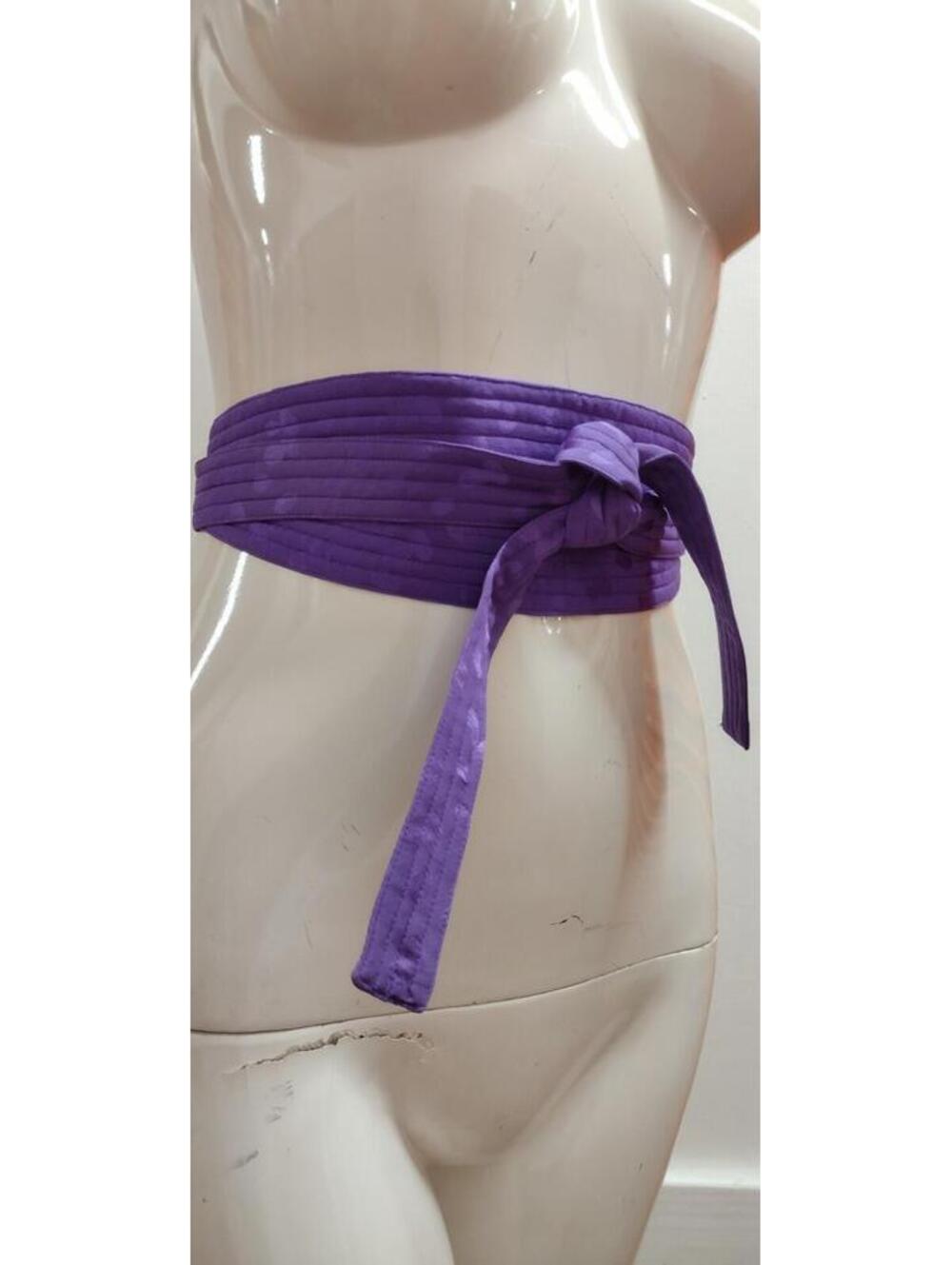 Vintage Jacquard Lavender Purple Lilac Silk Obi Belt Wrap Hgh Waist DIsco Chic